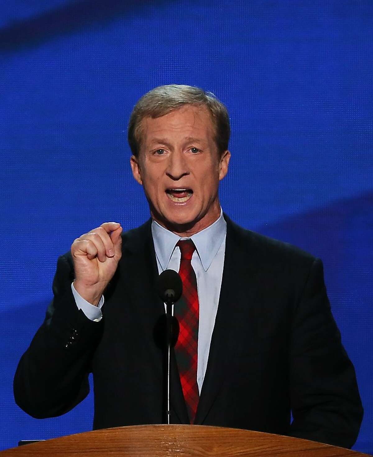 CHARLOTTE, NC - SEPTEMBER 05: Co-Founder of Advanced Energy Economy Tom Steyer speaks during day two of the Democratic National Convention at Time Warner Cable Arena on September 5, 2012 in Charlotte, North Carolina. The DNC that will run through September 7, will nominate U.S. President Barack Obama as the Democratic presidential candidate. (Photo by Alex Wong/Getty Images)