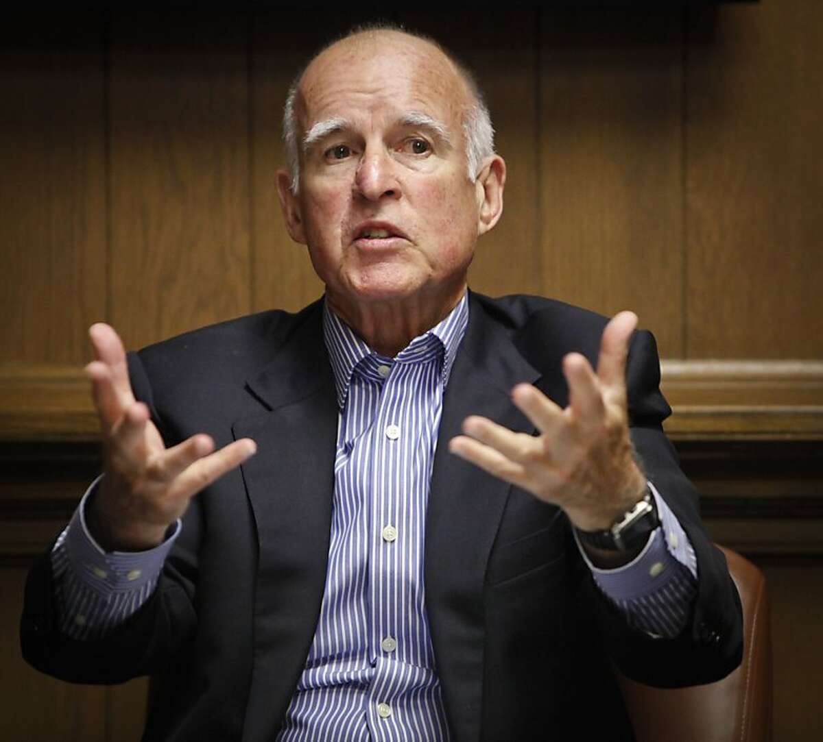 Governor Jerry Brown addresses the Chronicle editorial board on Thursday, Sep. 6, 2012 in San Francisco, Calif.