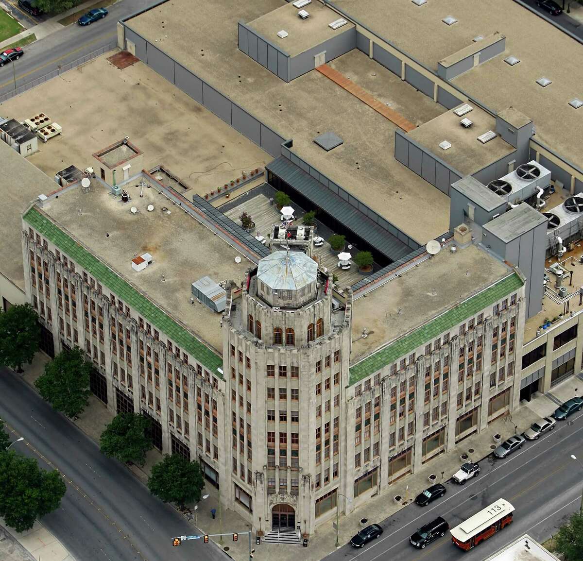 The San Antonio Express-News building is seen in this Friday July 1, 2011 aerial picture.