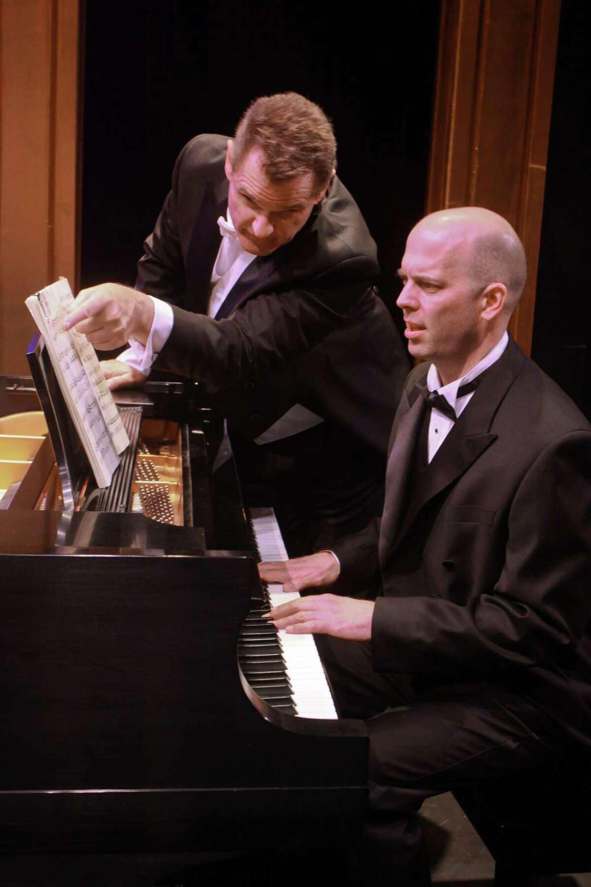 (For the Chronicle/Gary Fountain, September 2, 2012) Jeffrey Rockwell as Richard, left, and Tom Frey as Ted, in this scene from Stages' production "2 Pianos 4 Hands."