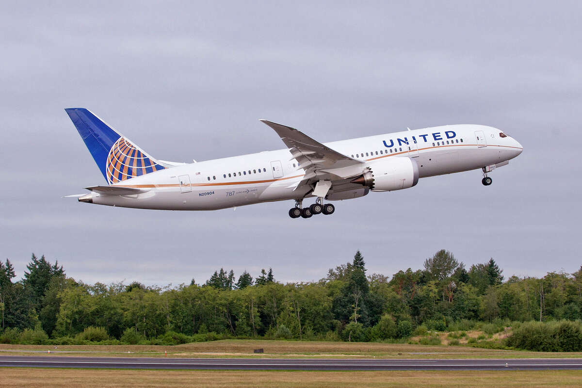 United Airlines' first Boeing 787 Dreamliner takes off from Paine Field, in Everett, Wash.
