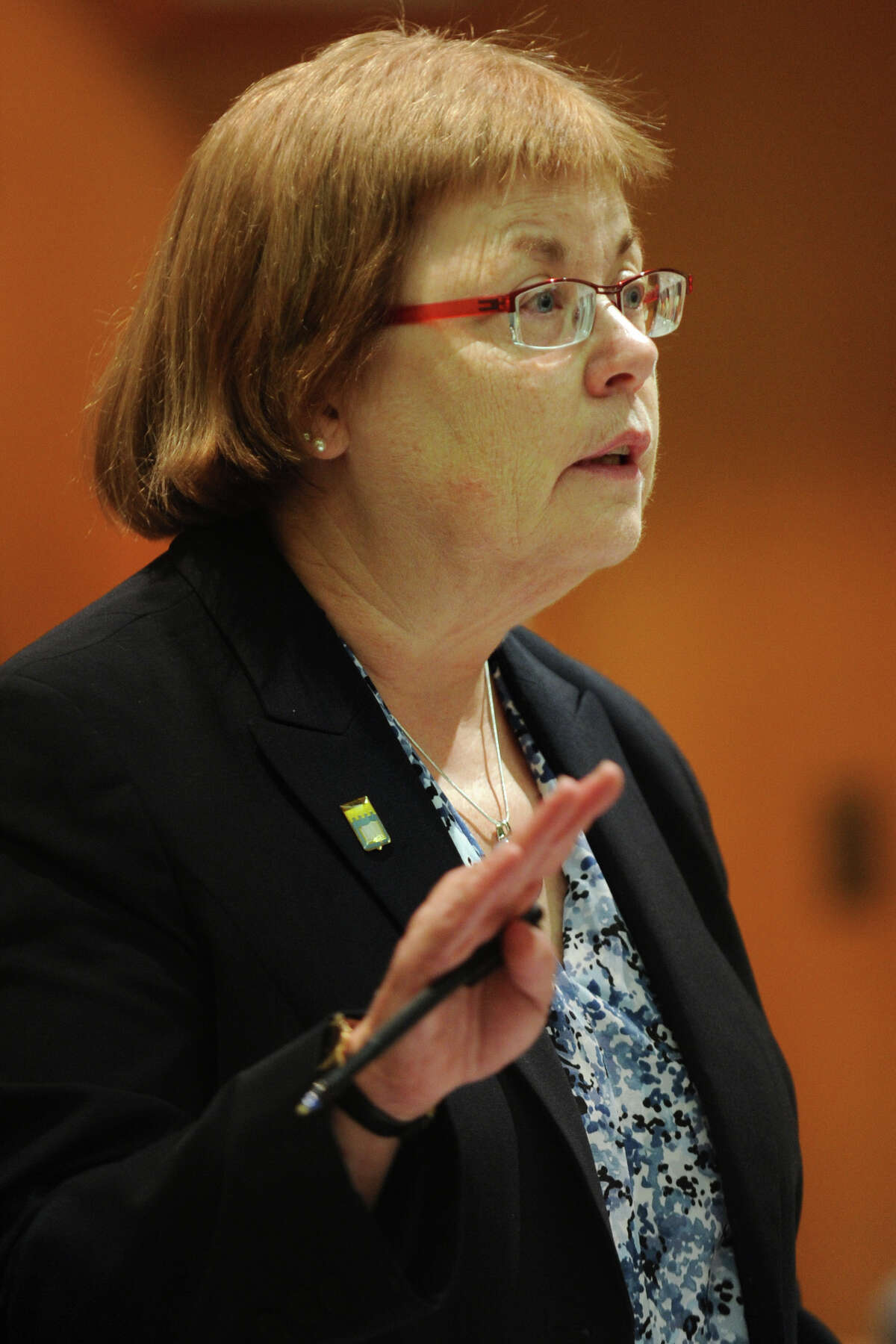 Chief Disciplinary Council Patricia King speaks in Superior Court, in Bridgeport, Conn. Sept. 11th, 2012. King spoke during a hearing for former Bridgeport Mayor Jospeh Ganim, who appeared in front of a three judge panel Tuesday in his effort to regain his law license.