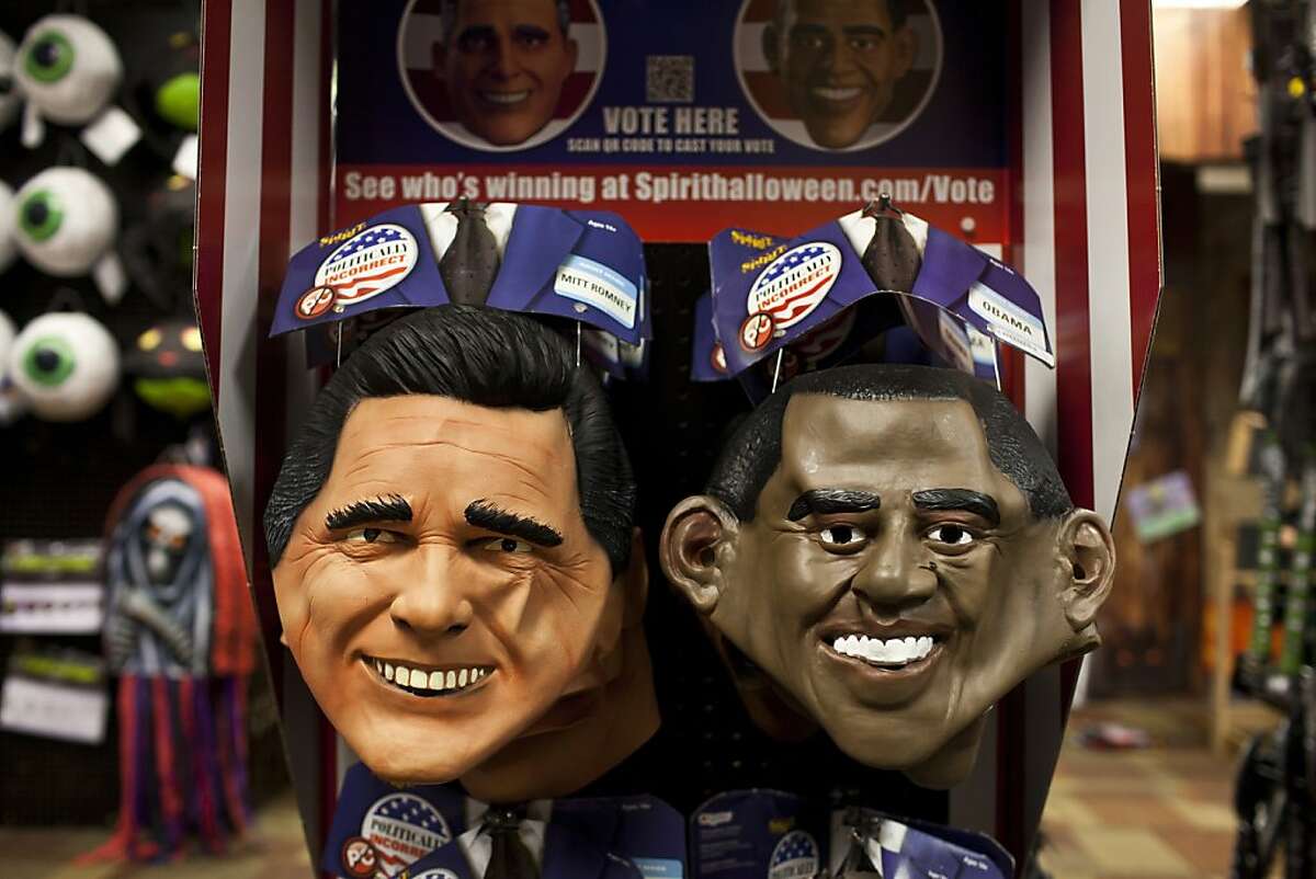 For years Spirit Halloween, a costume retailer, has been able to predict the presidential election by how many candidate masks sell. So far Obama masks are beating Romney masks by a landslide. Here the display at Spirit Halloween in San Francisco, Calif., Thursday, September 27, 2012.