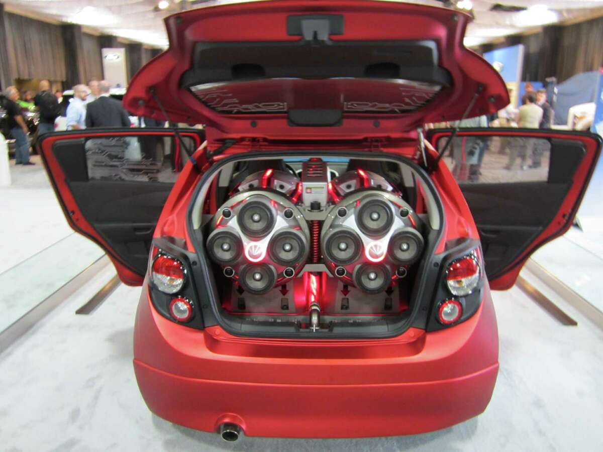 The trunk of a Chevrolet Sonic Boom concept design is seen on Thursday, Sept. 27, 2012, at the State Fair of Texas auto show in Dallas. The design, influenced by that of jet engines, centers on a 4,000-Watt sound system.