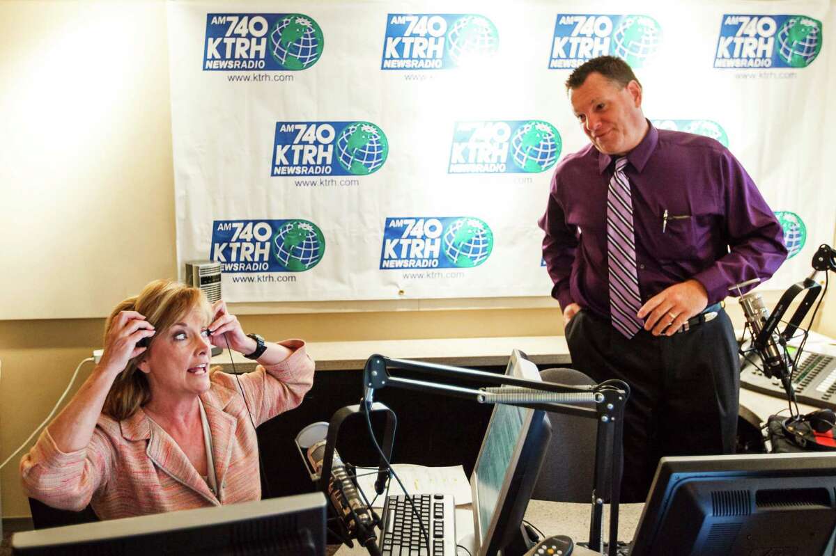 Shara Fryer, left, works her new job as a morning radio news anchor for KTRH 740-AM while talking to Matt Patrick, right, at the radio studio, Wednesday, Sept. 12, 2012, in Houston. Click through to learn more about some of the city's favorite radio personalities... 