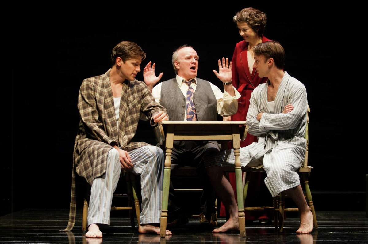 From left to right Zachary Spicer (Biff), James Black (Willy Loman), Josie de Guzman (Linda) and Jay Sullivan (Happy) star in Alley Theatre's new production of "Death of a Salesman" on Tuesday, Sept. 25, 2012, in Houston. ( J. Patric Schneider / For the Chronicle )