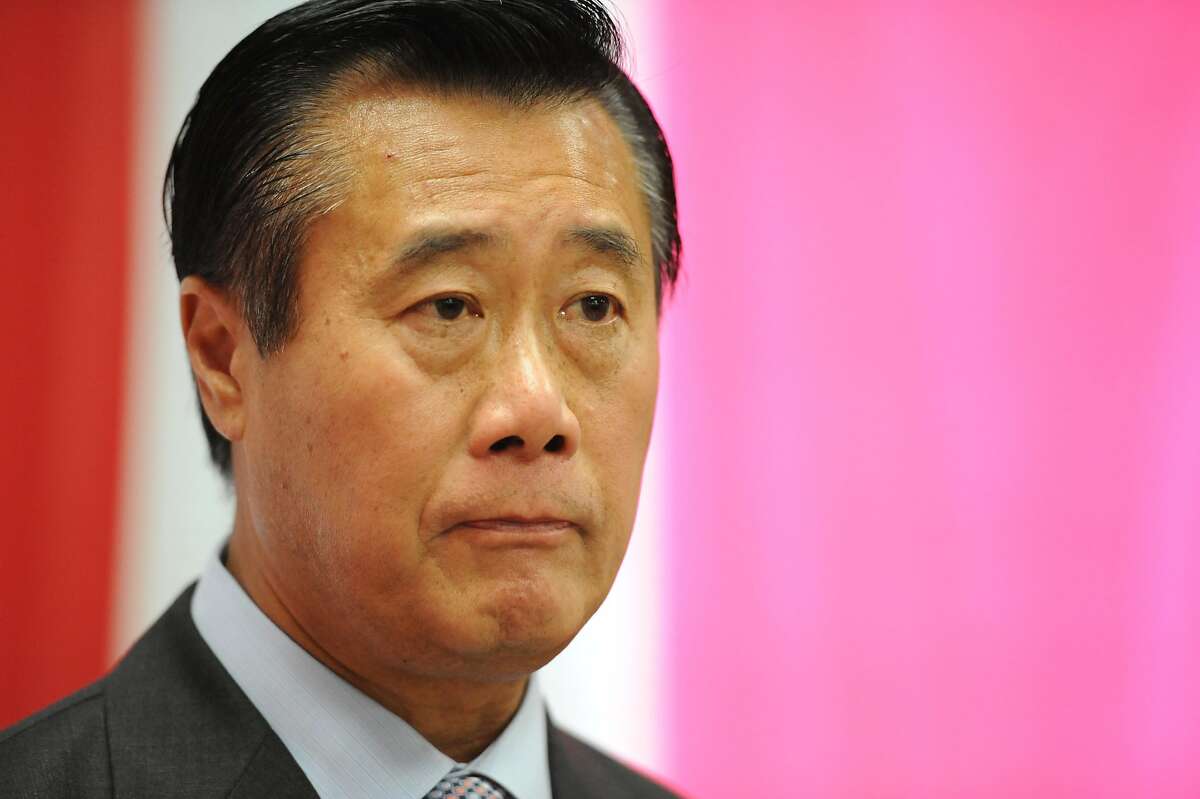 Senator Leland Yee speaks with the media in his office on Tuesday, October 25, 2011. He was announcing that a SF resident has been paid by Mayor Ed Lee's campaign or one of his independent expenditure committees.