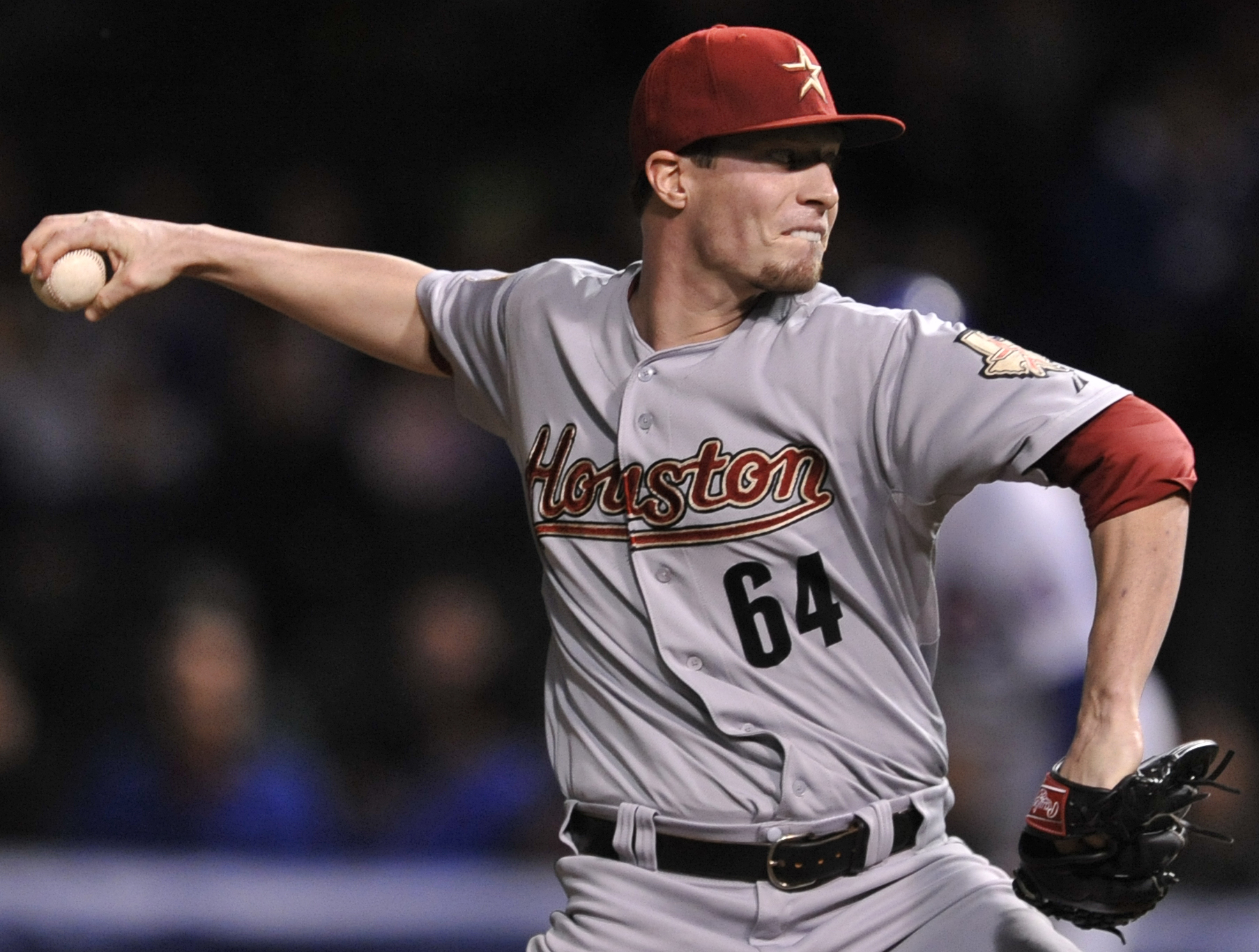 Houston Astros starting pitcher Lucas Harrell receives a new ball