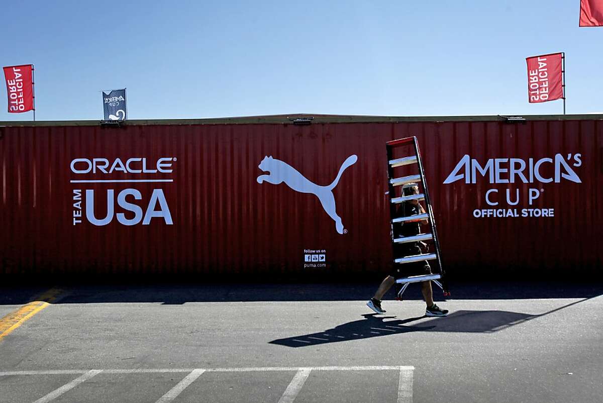 Crews set up for America's Cup at the little Marina Green in San Francisco, Calif., Monday, October 1, 2012. More than 1 million people are expected to come to San Francisco this weekend for a variety of events, including the Cup races, Hardly Strictly Bluegrass, and Fleet Week.