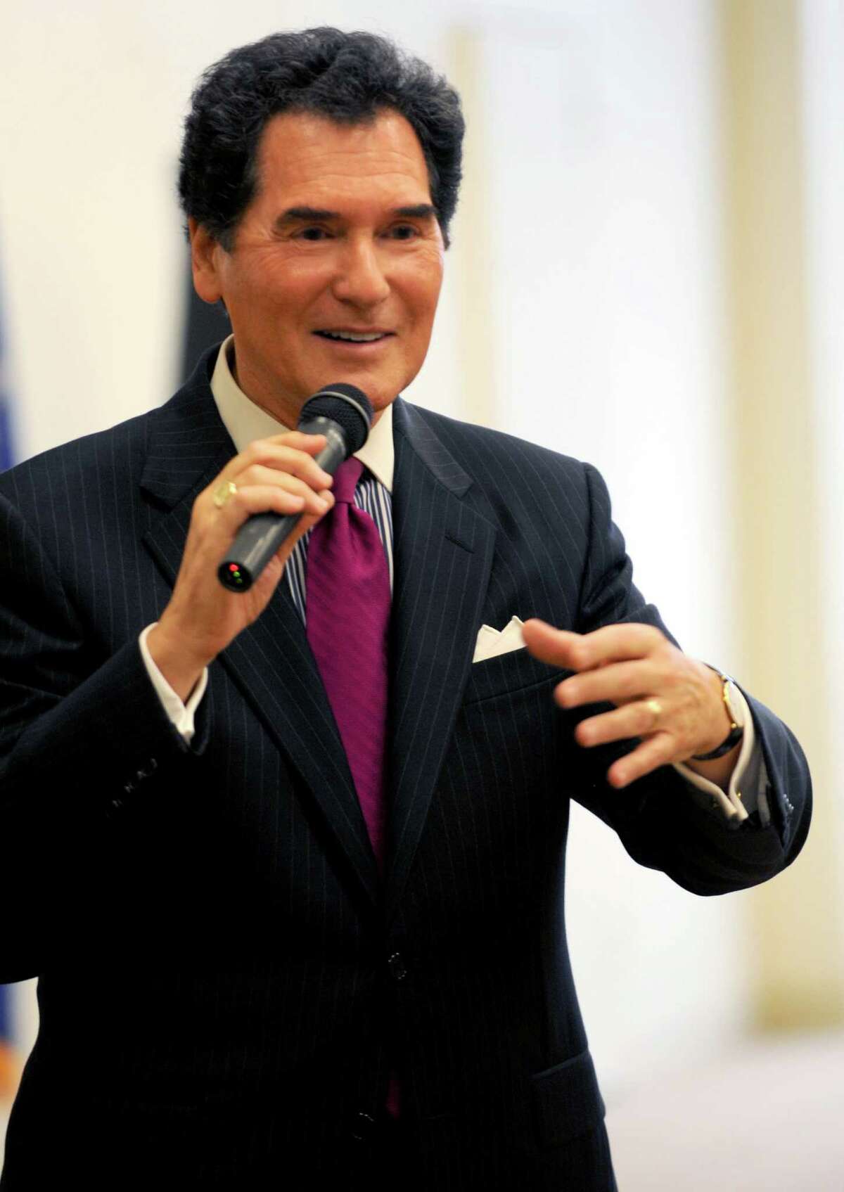News anchor Ernie Anastos speaks during "Civility in the Media," the second installment of the mayor's civility series at the Ferguson Library in Stamford on Wednesday, October 3, 2012.