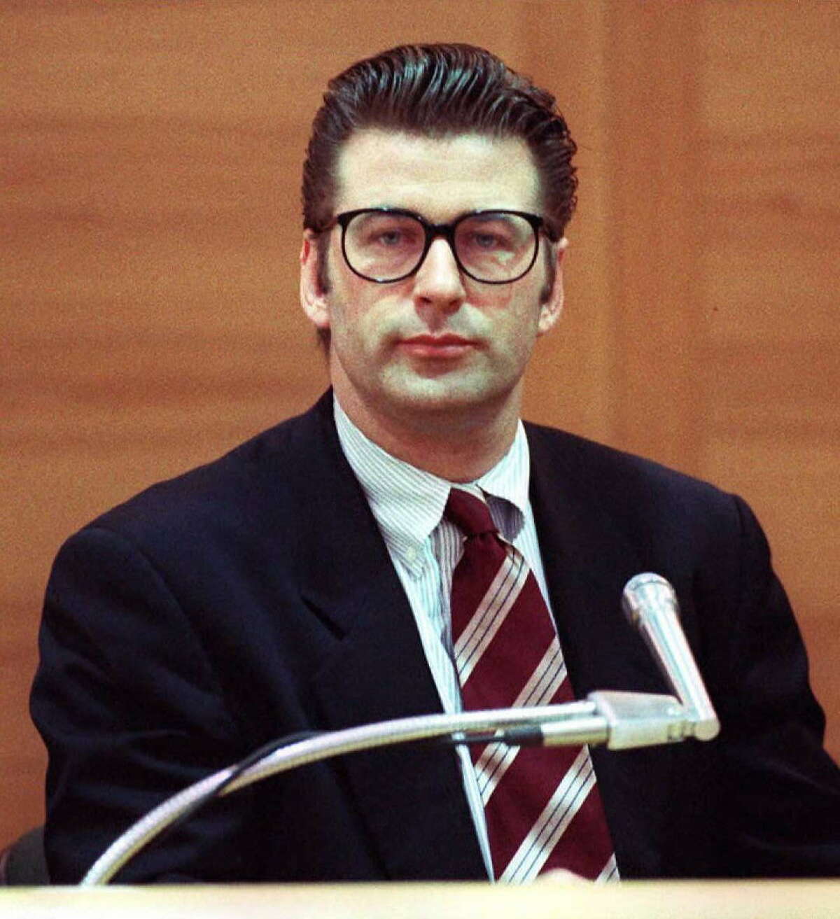 Alec Baldwin in some hipster glasses back in 1996, when he took the stand at his misdemeanor assault trial in California. Baldwin, accused of hitting a photographer, was acquitted.