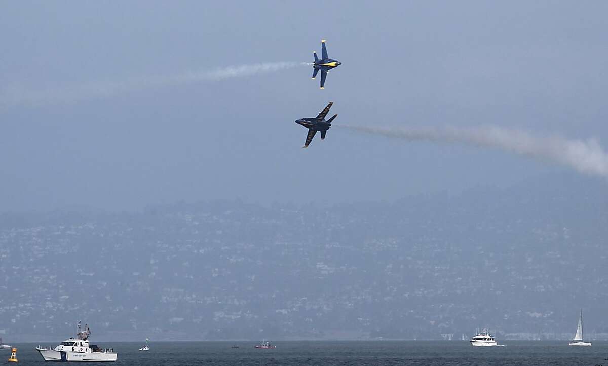 The Blue Angels practice for Saturday's performance over the America's Cup World Series race course in San Francisco, Calif. on Thursday, Oct. 4, 2012.