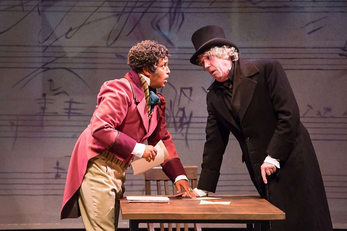 Anton Diabelli (Michael Gene Sullivan, left) writes the unassuming waltz that obsesses Beethoven (Howard Swain) in TheatreWorks' production of "33 Variations"