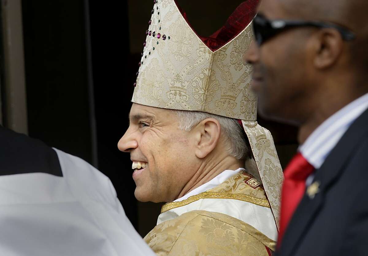 Salvatore Cordileone smiled as he walked to the front doors of the cathedral. Salvatore Cordileone was installed as the ninth Metropolitan Archbishop of San Francisco Thursday October 4, 2012 at a mass at the Cathedral of St. Mary. Thousands attended including dozens of protesters.