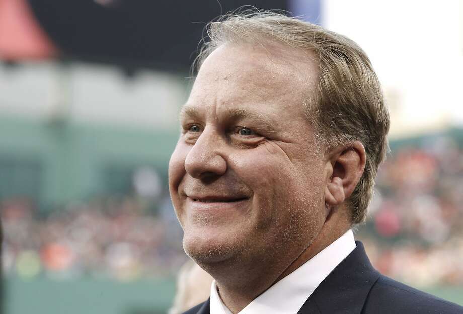 This Aug. 3, 2012 file photo shows former Boston Red Sox pitcher Curt Schilling smiling after being introduced as a new member of the Boston Red Sox Hall of Fame before the baseball game between the Boston Red Sox and the Minnesota Twins at Fenway Park in Boston.  Photo: Winslow Townson, Associated Press