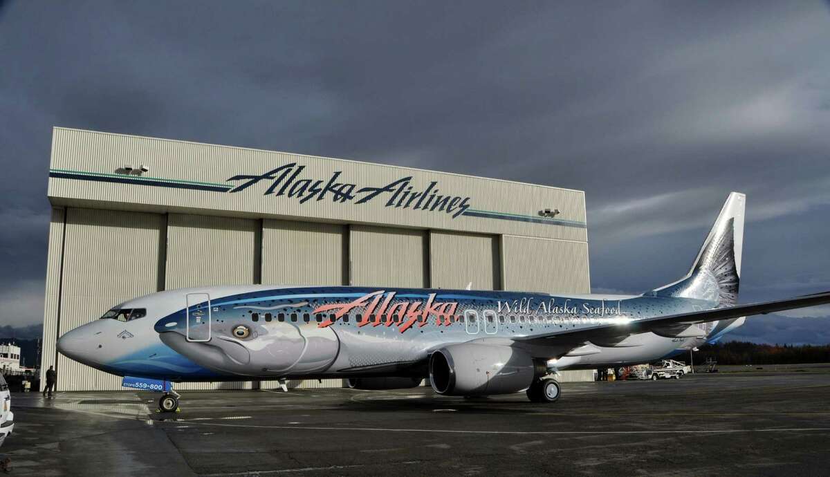 Alaska Airlines' new "Salmon-Thirty-Salmon II," a Boeing 737-800.