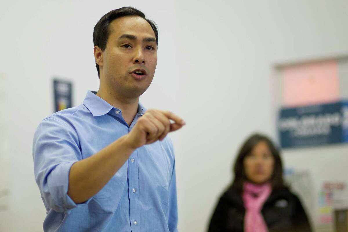 Texas state Rep. Joaquín Castro addresses a crowd of volunteers at the Obama for America West office in Denver, Saturday, Oct. 6, 2012, before the group begins canvasing the streets to register people to vote in the Nov. 6 general election.