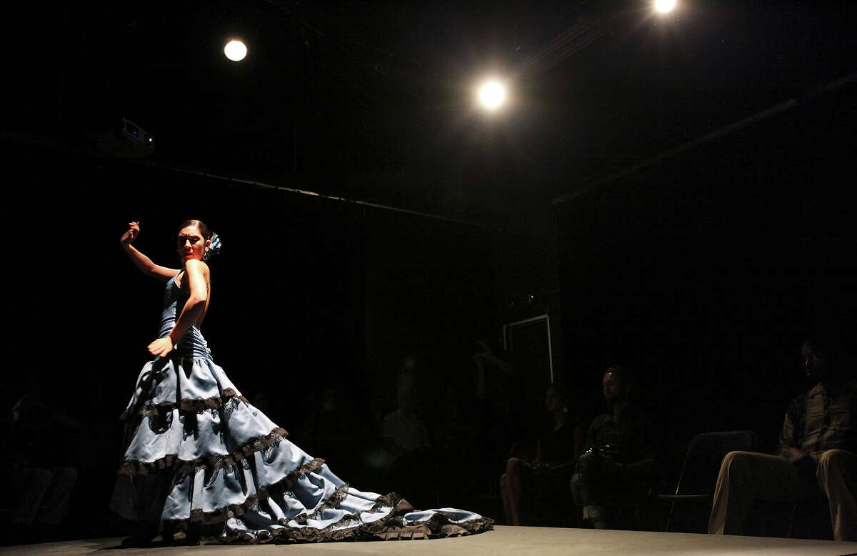 Monica Moncivais, 31, models a flamenco costume by Lisa Perello at the recent  Perello All Flamenco Fashion Show  at Say Sí Theater.