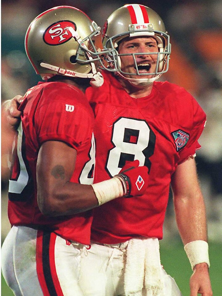 Wide Receiver Jerry Rice #80 of the San Francisco 49ers warms-up