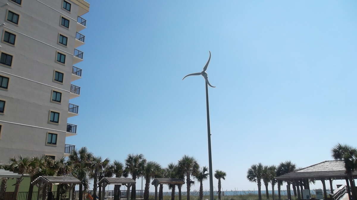 A wind turbine has a place amid the seaside hotels in North Myrtle Beach, S.C., which hopes to become one of the first cities to develop coastal wind power.