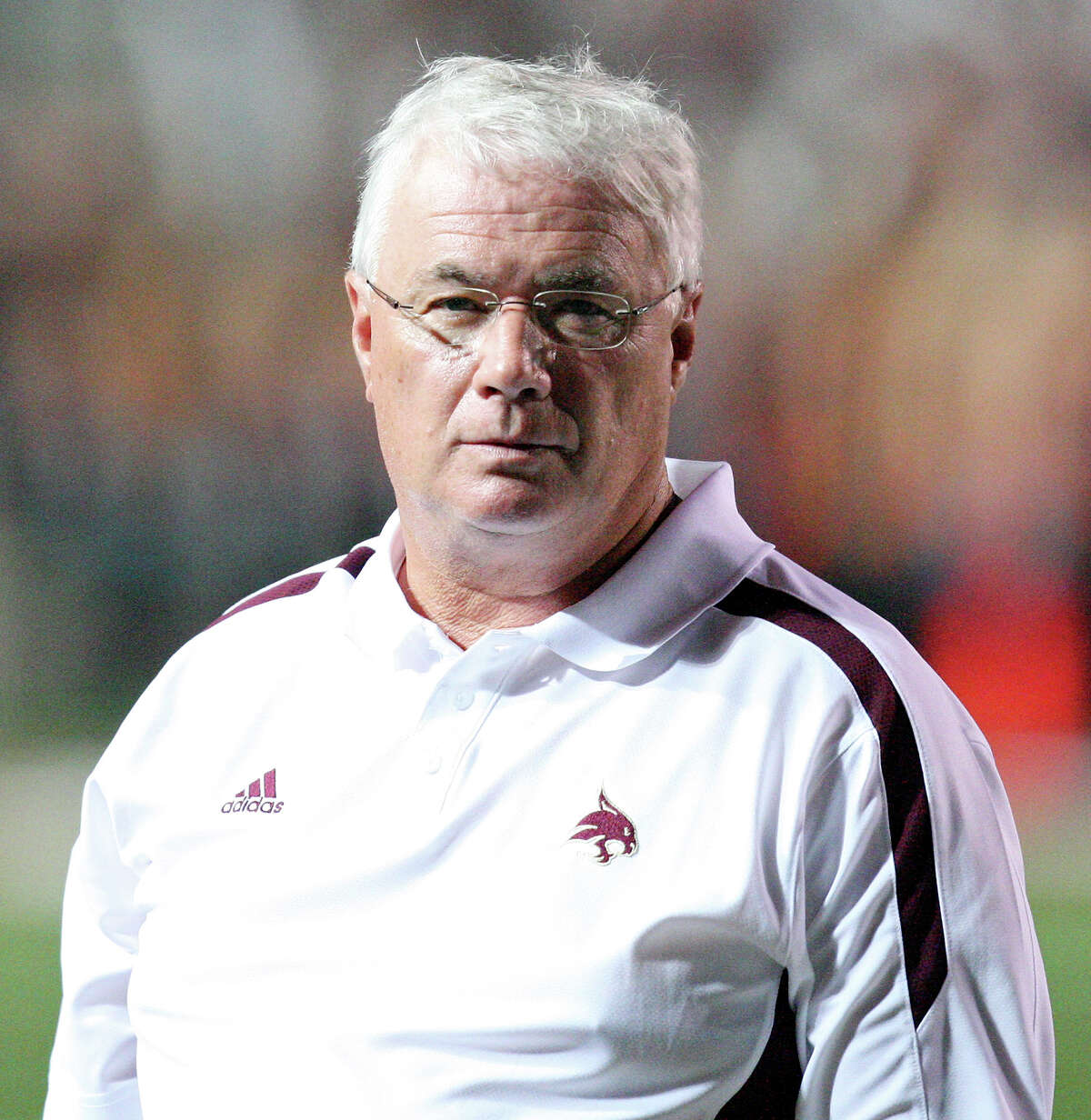 Texas State Bobcats' head coach Dennis Franchione on the sidelines during the game with the Idaho Vandals Saturday Oct. 13, 2012 at Bobcat Stadium in San Marcos, Tx.