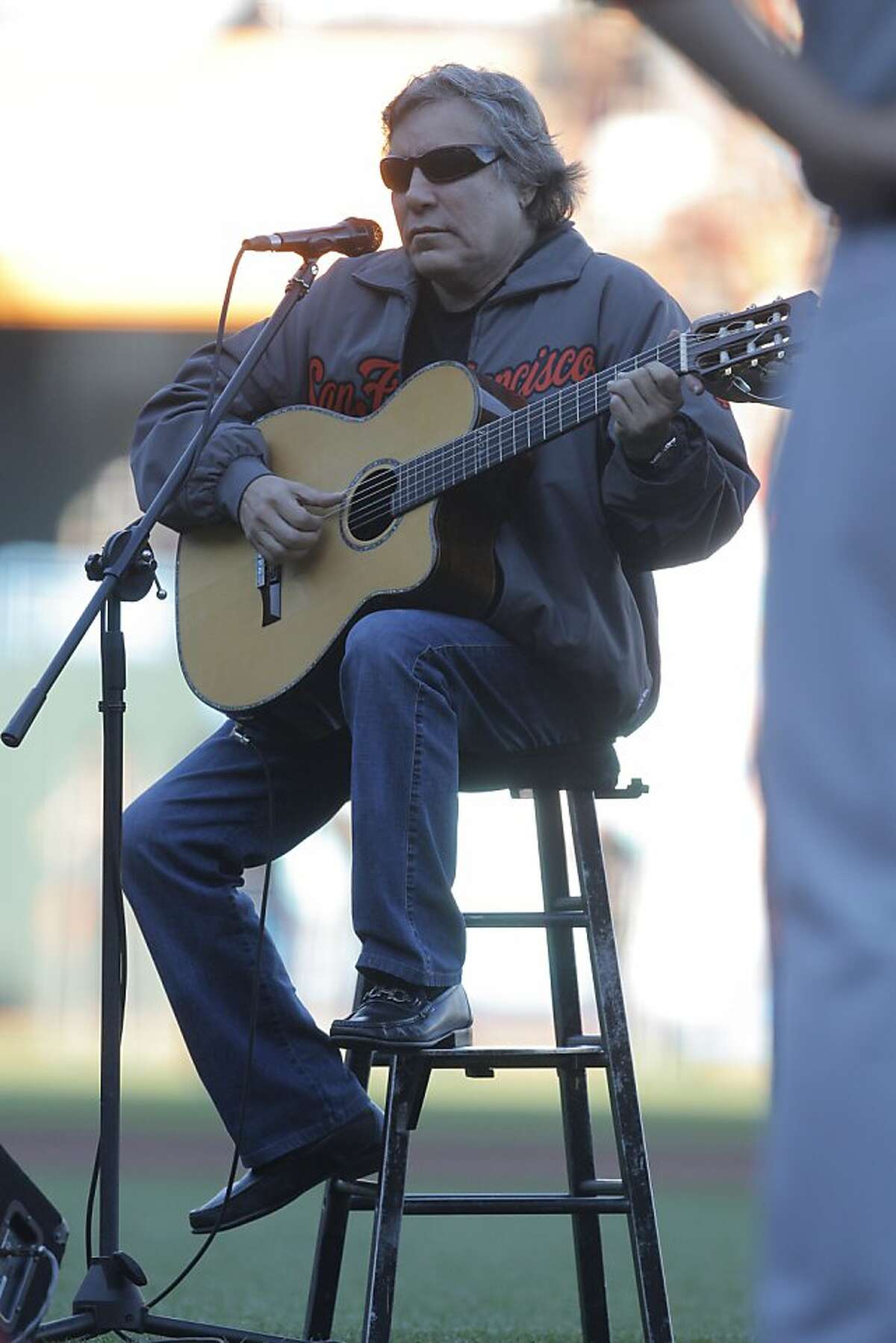 Jose Feliciano sings the National Anthem prior to game 1 of the NLCS at AT&T Park on Sunday, Oct. 14, 2012 in San Francisco, Calif.