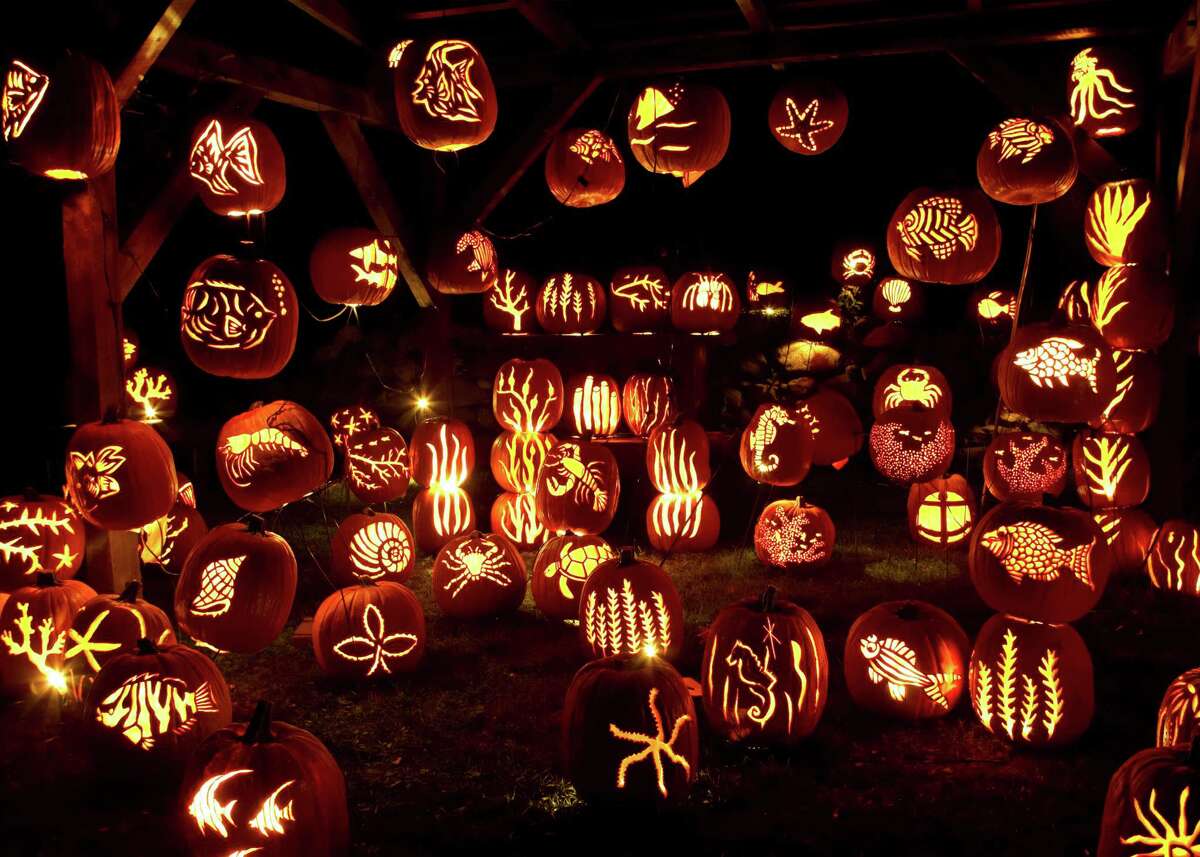 In an undated handout photo, an underwater-themed display of carved pumpkins at Historic Hudson Valley's Great Jack O'Lantern Blaze. In several Northeastern towns, Halloween-themed attractions abound. (Matt Gillis via The New York Times) -- NO SALES; FOR EDITORIAL USE ONLY WITH STORY SLUGGED NORTHEAST HALLOWEEN BY STEPHANIE ROSENBLOOM. ALL OTHER USE PROHIBITED. -- PHOTO MOVED IN ADVANCE AND NOT FOR USE - ONLINE OR IN PRINT - BEFORE OCT. 21, 2012.
