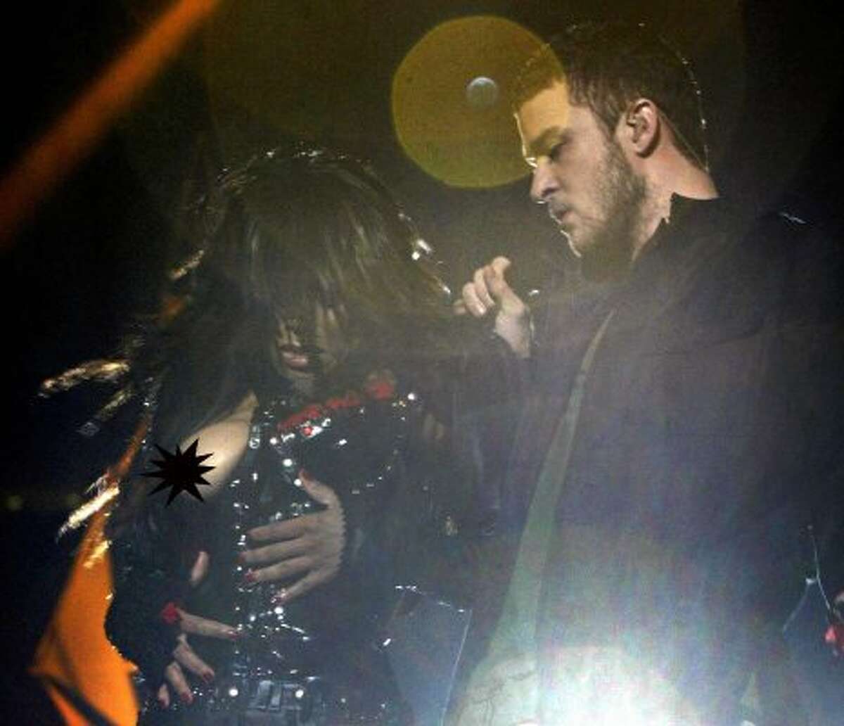 The first-ever wardrobe malfunction, born in Houston at the 2004 Super Bowl, turned 10 this year. And here's where it all began, with JT ripping a breast cover thingie off Janet Jackson at a Super Bowl performance and exposing a pasty-covered breast. 