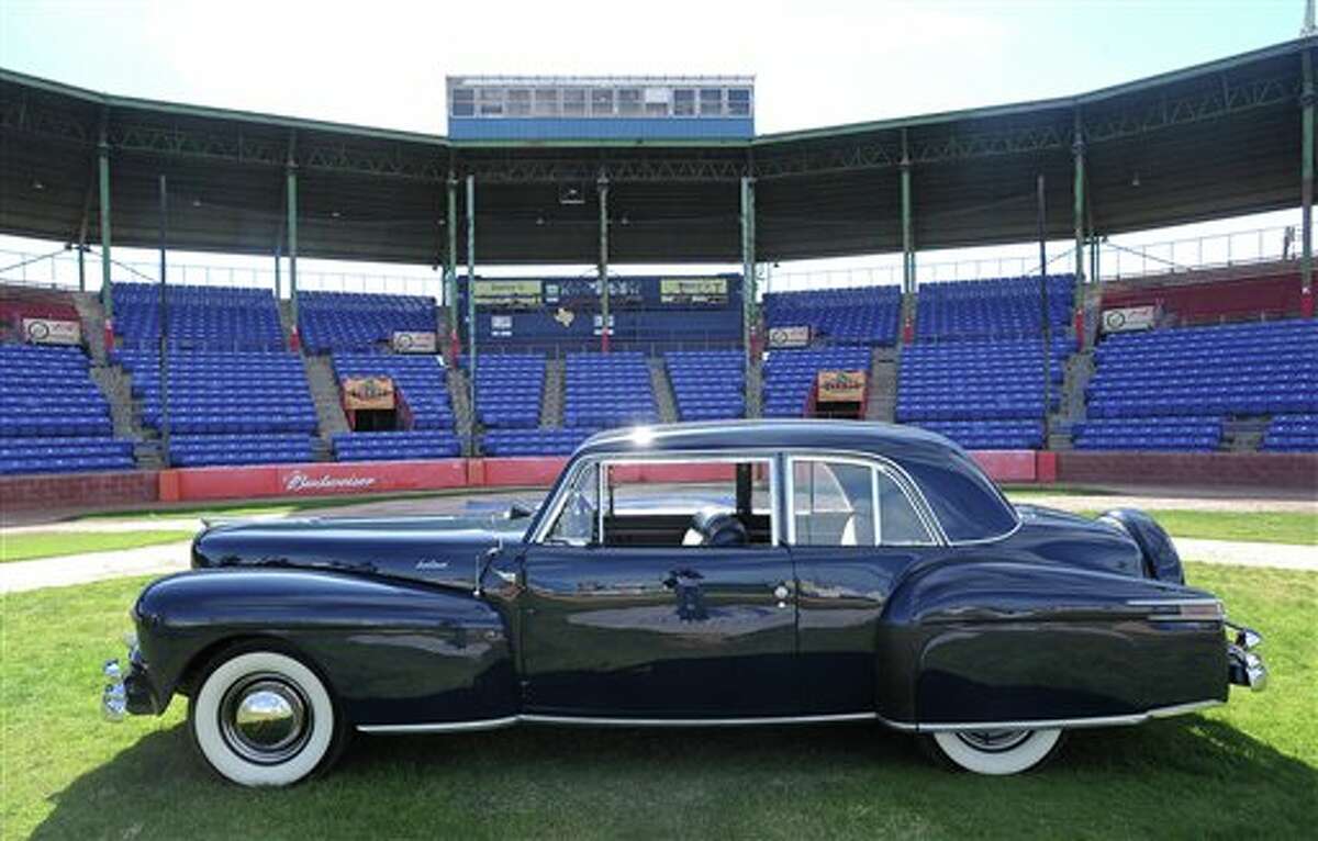 In this photo taken Oct. 9, 2012, a 1948 Lincoln Continental is photographed in Amarillo, Texas. The car belonged to baseball great George Herman Babe Ruth. Ford Motor Co. presented Ruth a new Lincoln Continental in 1948 as a measure of its appreciation for his tireless devotion to Little Leaguers and baseball. (AP Photo/The Amarillo Globe News, Roberto Rodriguez)