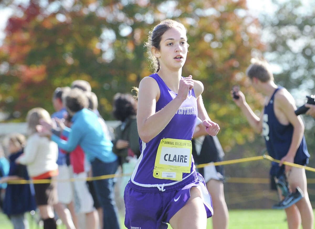 Claire Howlett of Westhill High School finishes second during the FCIAC girls high school cross country championship at Waveny Park in New Canaan, Thursday afternoon, Oct. 18, 2012.