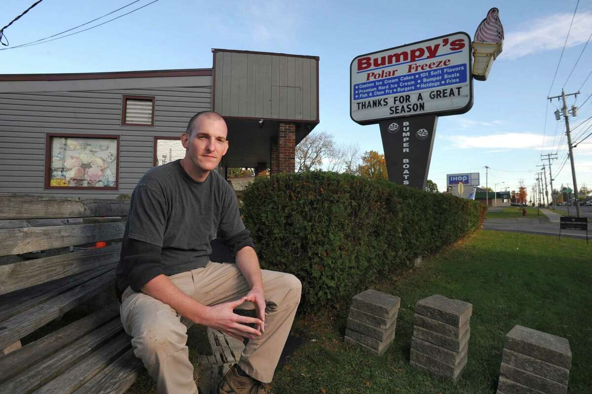 David Elmendorf outside Bumpy's Polar Freeze in 2012 after he had just purchased the business in Schenectady, N.Y. (Philip Kamrass / Times Union)
