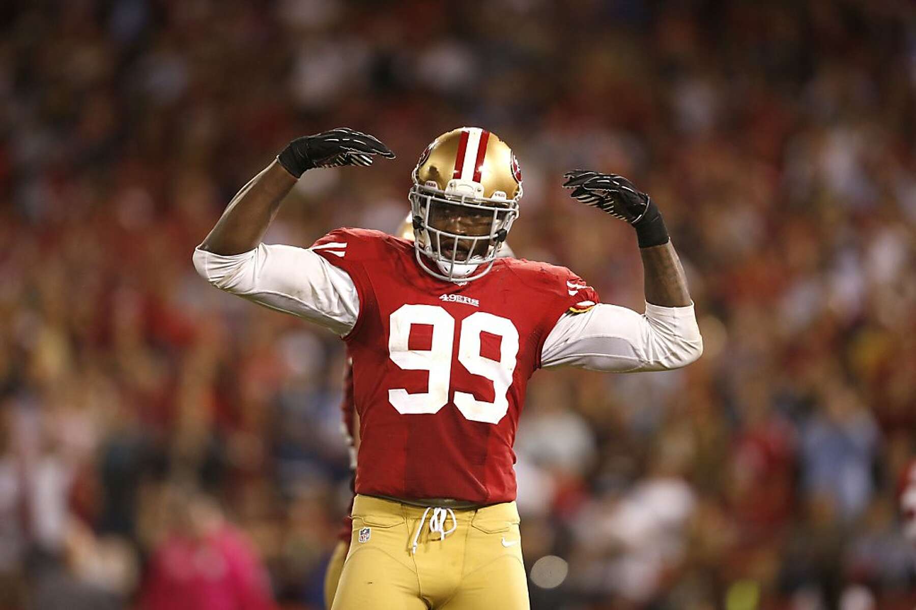 San Francisco 49ers linebacker Aldon Smith (99) against the St