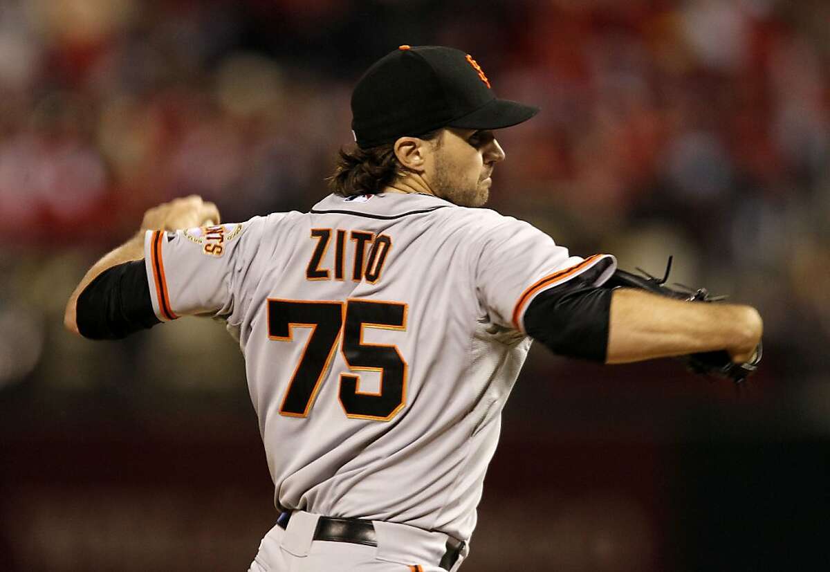 Giants' starting pitcher, Barry Zito throws as the San Francisco Giants take on the St. Louis Cardinals in game five of the National League Championship Series, on Friday Oct. 19, 2012 at Busch Stadium , in St. Louis, Mo.