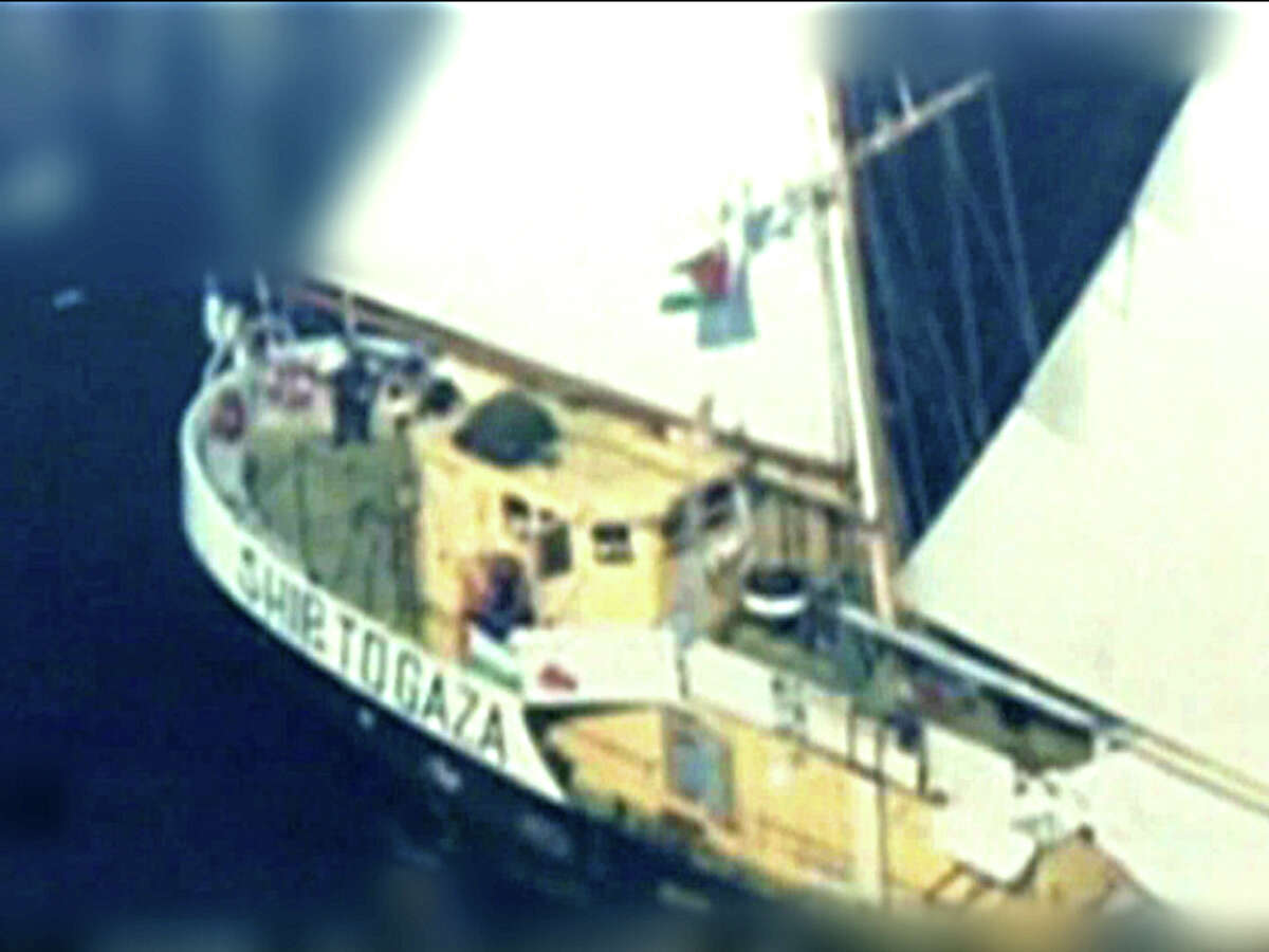 This photo released by the Israel Defense Forces, shows the Swedish-owned, Finnish-flagged boat, Estelle as it near the waters off the Gaza Strip Saturday Oct 20, 2012. Israeli naval vessels thwarted the advance of a pro-Palestinian boat attempting to reach Gaza on Saturday in defiance of Israel's blockade of the territory, the military said. (AP Photo/IDF)