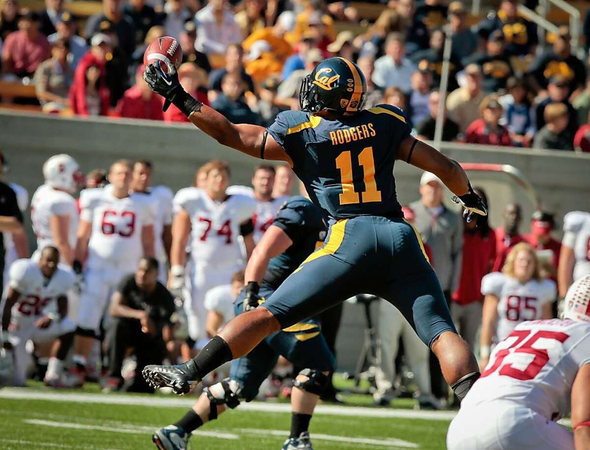 Cal's Richard Rodgers almost catches a pass in the Stanford vs. Cal game at Memorial Stadium in Berkeley, Calif., on Saturday, Oct.20th, 2012