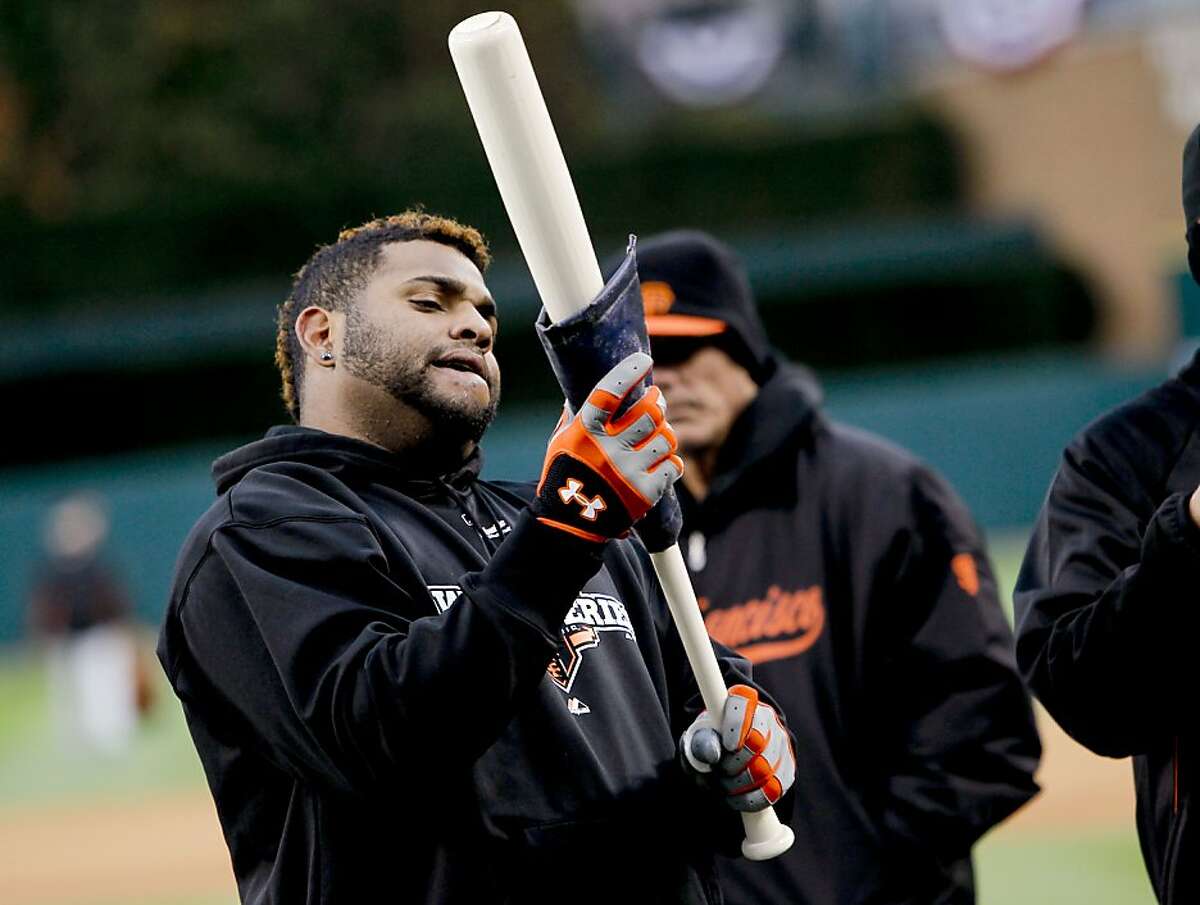 Giants' Pablo Sandoval gets set to take batting practice, as the San Francisco Giants prepare to take on the Detroit Tigers in game four of the World Series on Sunday Oct. 28, 2012 at Comerica Park in Detroit, Michigan.