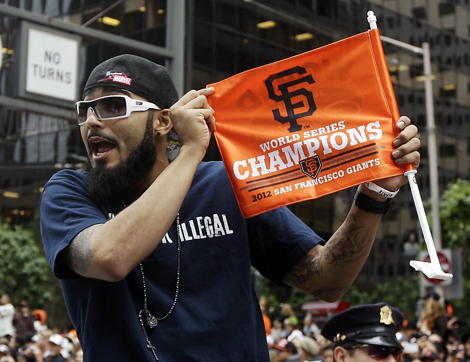 Sergio Romo Rocks 'I Just Look Illegal' Shirt at Giants Parade