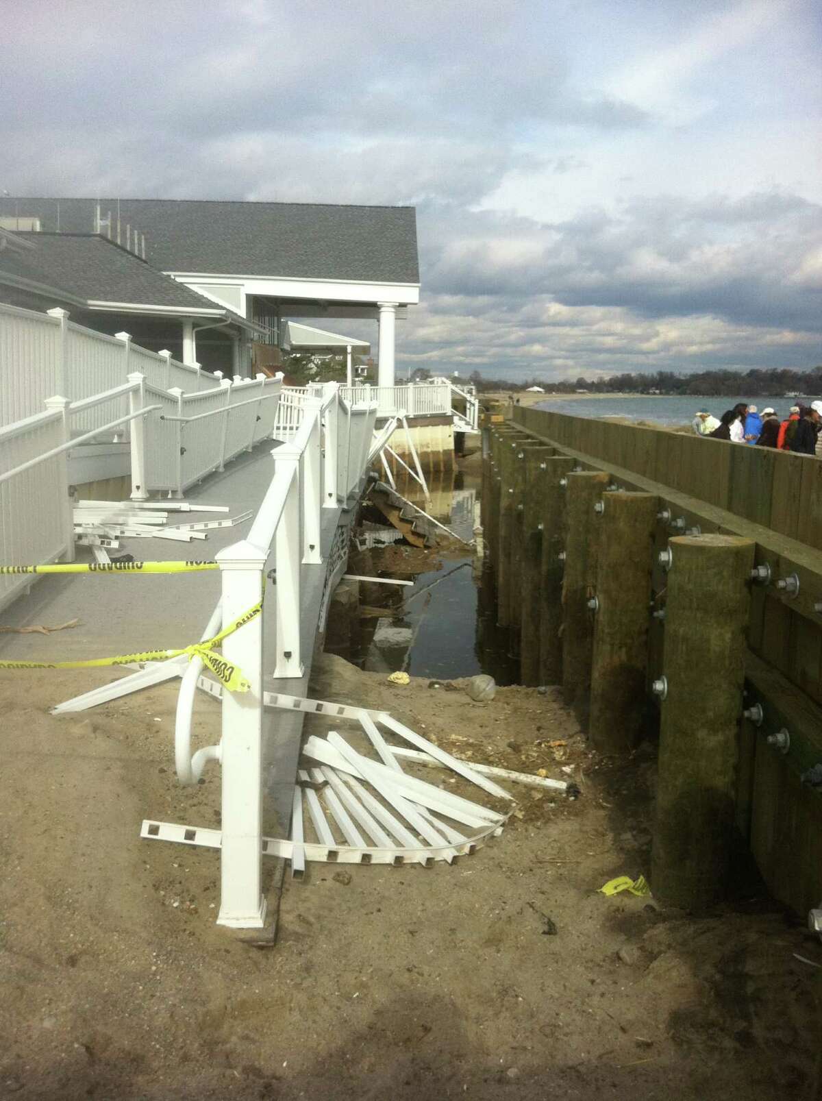 Penfield Pavilion, a $5.5 million project completed this September, has been compromised by Hurricane Sandy. Damage beneath the structure evident in twisted pilings, a warped deck and askew roof -- was bad enough to warrant at the least significant work.