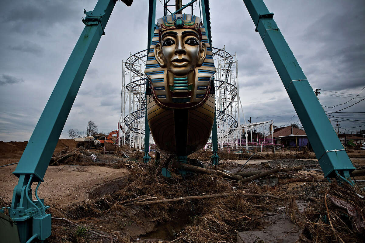 KEANSBURG, NJ - NOVEMBER 01: Damaged rides and debris are strewn across Keansburg Amusement Park after Superstorm Sandy swept across the region, on November 1, 2012 in Keansburg, New Jersey. Superstorm Sandy, which has left millions without power or water, continues to effect business and daily life throughout much of the eastern seaboard.