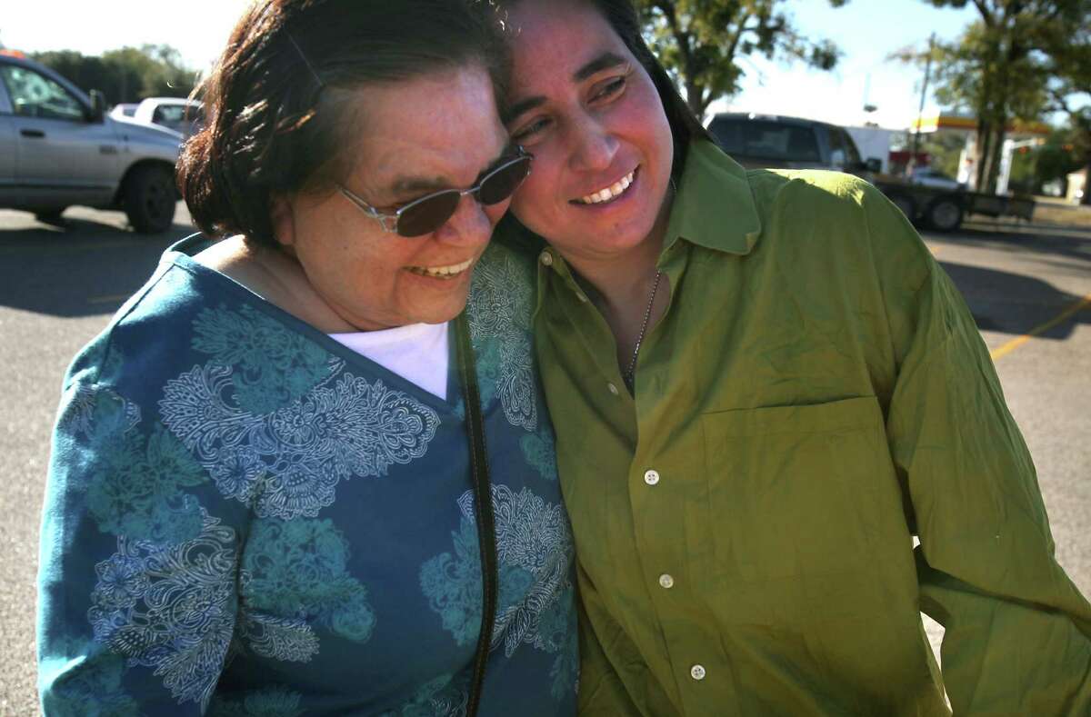 Anna Vasquez (right) embraces her mother Maria Vasquez after she was released from prison on Nov. 2, 2012. Anna, one of four San Antonio women fighting to clear their names in the 1994 sexual assault of two sisters, was released from prison on parole from the Crain Unit in Gatesville.