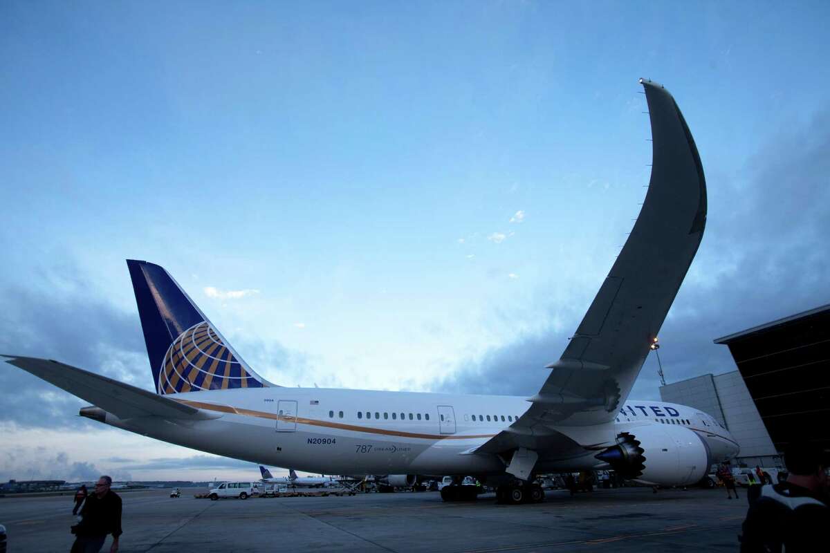 United Airlines - the North American launch customer for the Boeing 787 -prepares to take off before it flies its first scheduled commercial 787 flight from Houston to Chicago, with more than 200 customers on board Nov. 4, 2012 in Houston at Bush International Airport.