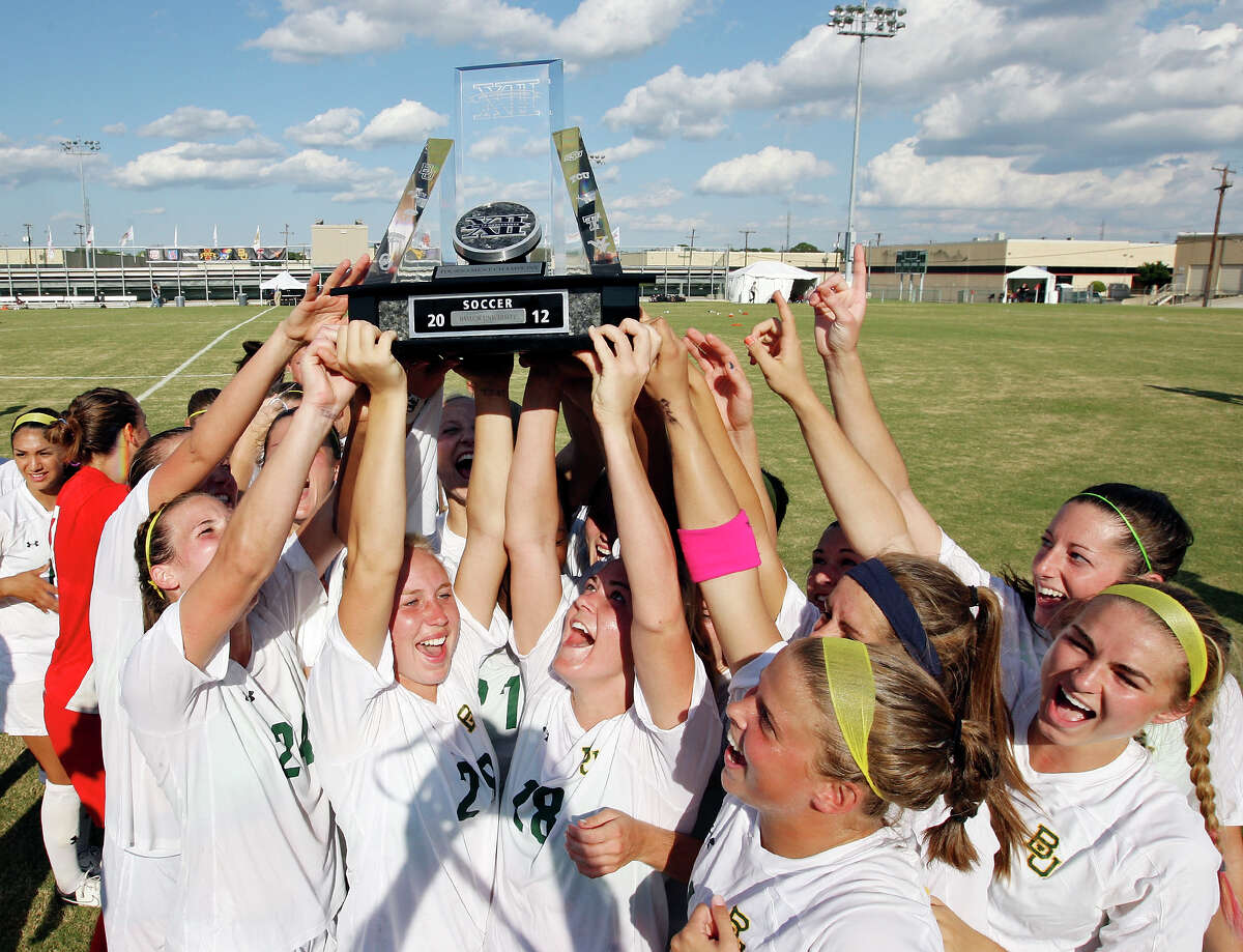 Members of the Baylor soccer team celebrate their 4-1 win over TCU Sunday Nov. 4, 2012 during the 2012 Big 12 Soccer Championship match.