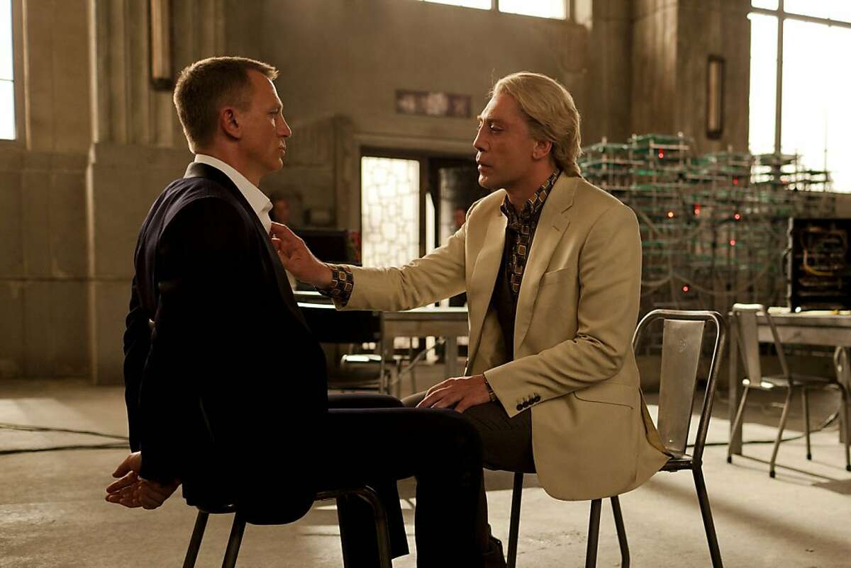 This film image released by Sony Pictures shows Daniel Craig, left, and Javier Bardem in a scene from the film "Skyfall." Bardem portrays, Raoul Silva, one of the finest arch-enemies in the 50-year history of Bond films. (AP Photo/Sony Pictures, Francois Duhamel)