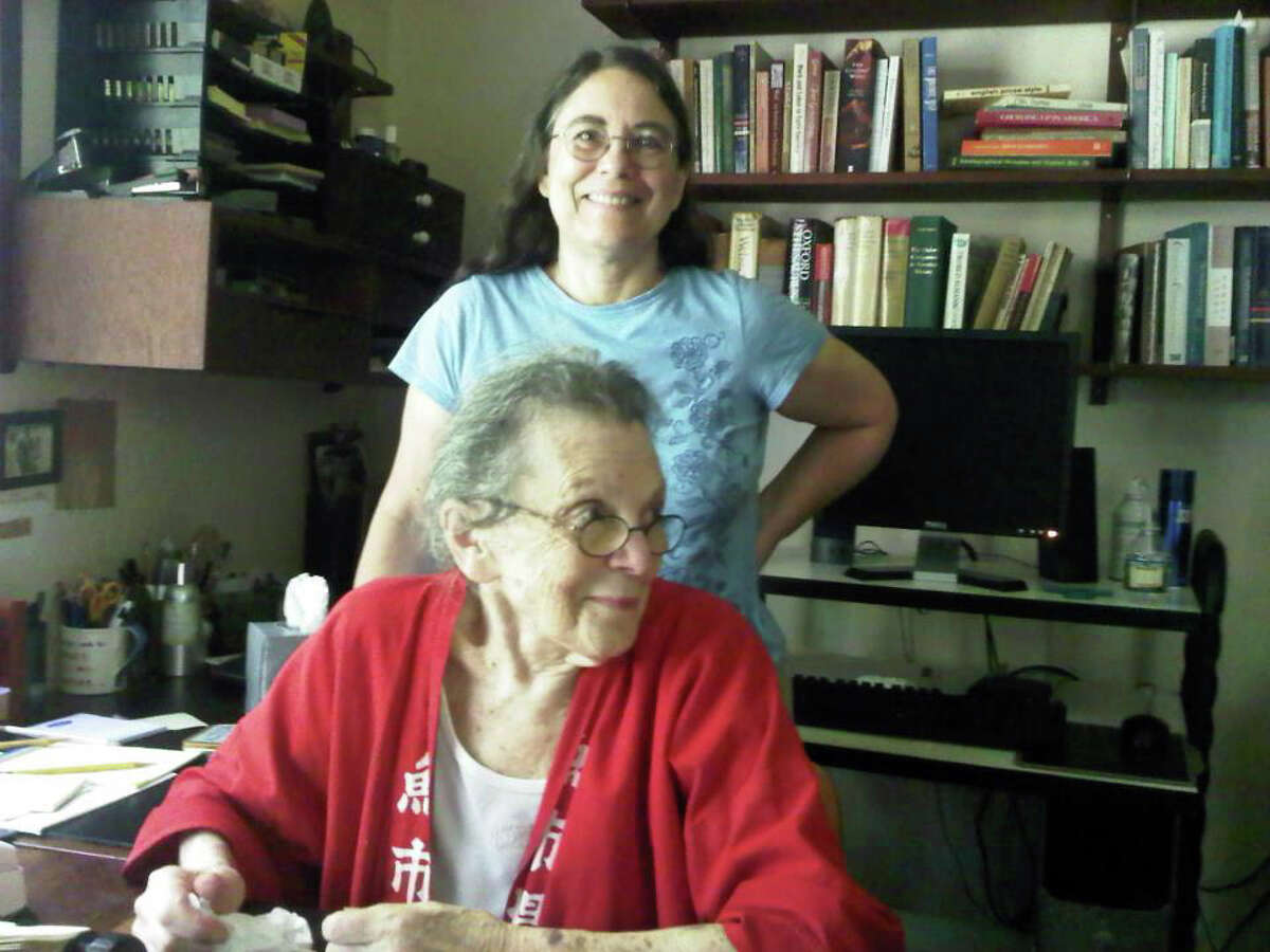 Beatrice Hofstadter White, here in her study this summer with her daughter, Sarah, died Oct. 30 at her home in Bridgewater. Photo Credit: Nick Rostow