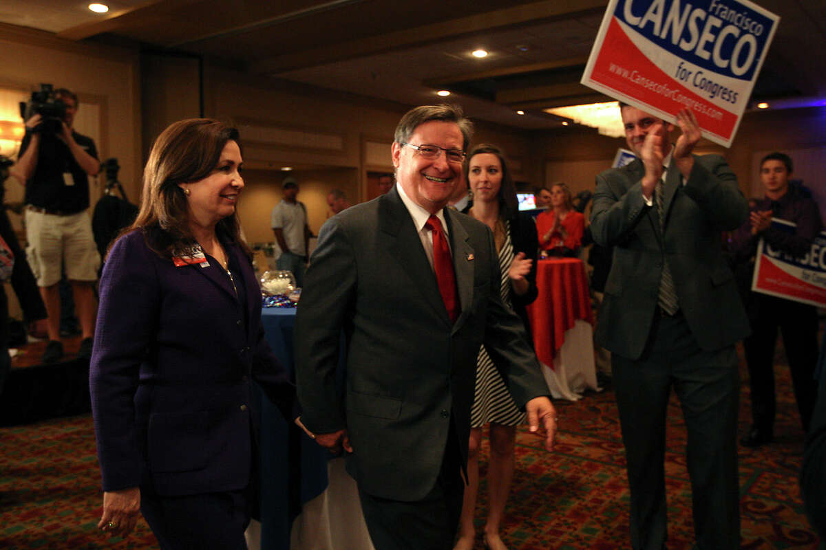 U.S. Rep. Francisco "Quico" Canseco and his wife, Gloria, arrives at a campaign rally at the Holiday Inn Airport on Election Night, Tuesday, Nov. 6, 2012. Canseco didn't concede the race and said it was too early to call it. Canseco then headed up to a "war room," to watch the election results. Canseco is in a race with Democrat St. Rep. Pete Gallego, D-Alpine.