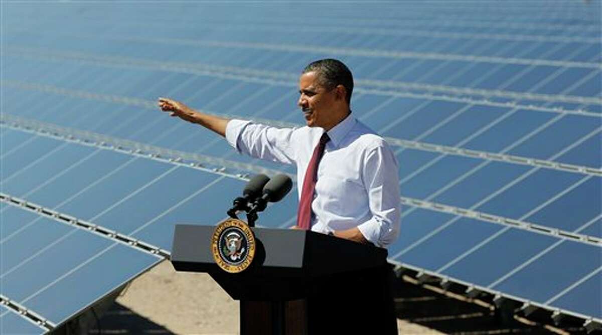 President Barack Obama speaks at Copper Mountain Solar 1 Facility in Boulder City, Nev., Wednesday, March, 21, 2012.
