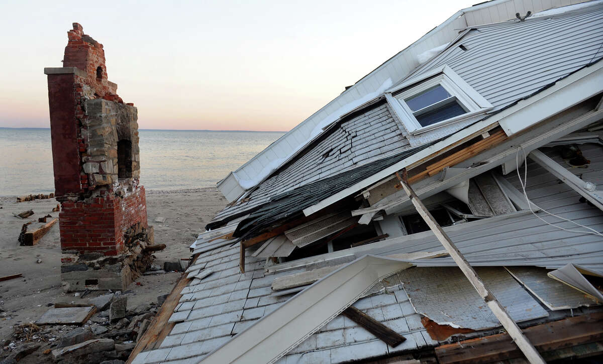 A view of a home which was destroyed during Hurricane Sandy along Fairfield Beach Road in Fairfield, Conn. on Friday November 9, 2012.