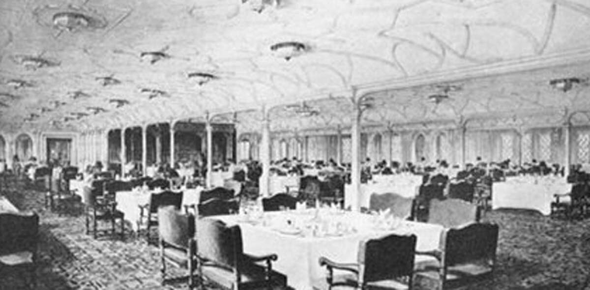 A view of the first-class dining saloon on the doomed ocean liner, Titanic, which sank 100 years ago on April 15, 1912.