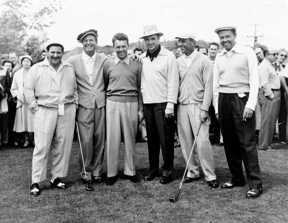 Jackie Burke was a national golf legend and celebrity. Pictured here on a trip to the Catskills in 1954 are comedian Buddy Hackett, left, golfers Jimmy Demaret, Jackie Burke, Sam Snead, Ben Hogan, and singer Billy Eckstine.