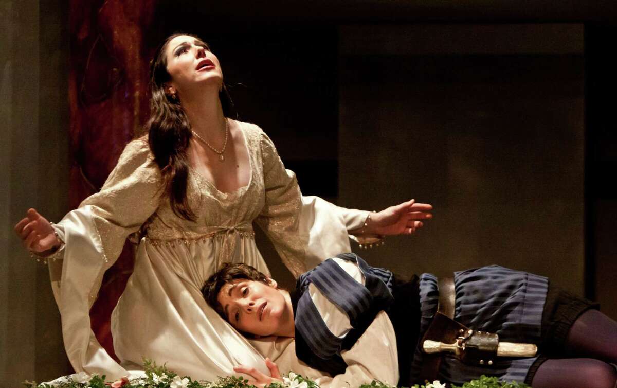 Camille Zamora, left, and Sarah Heltzel star as Juliet and Romeo in Opera in the Heights' production of "I Capuleti e i Montecchi" (The Capulets and the Montagues).